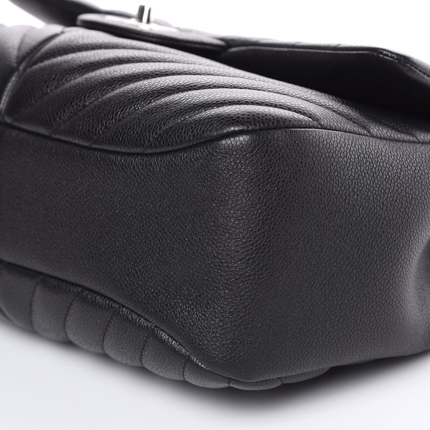 Caviar Chevron Quilted Large Puffy CC Flap Black