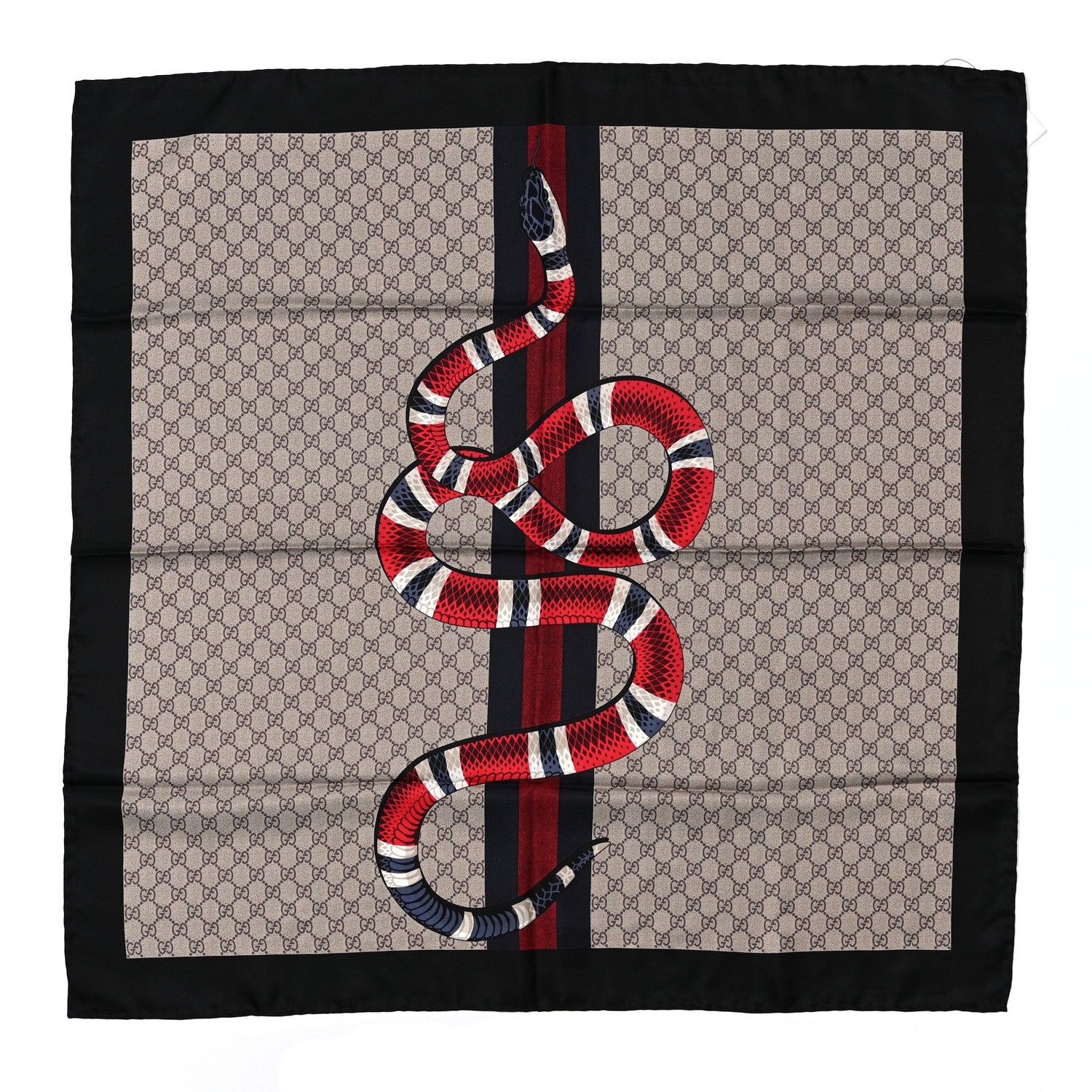 Gucci Silk Monogram Kingsnake Square Scarf Black Multicolor 1 of 3