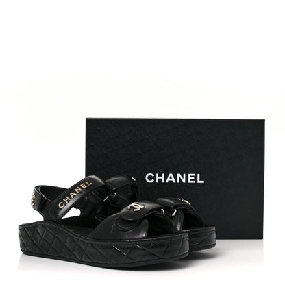 Chanel Shiny Calfskin Logo Platform Sandals 39 Black 21 of 22