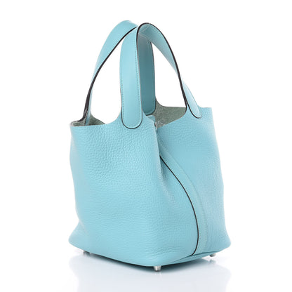 Hermes Taurillon Clemence Picotin Lock 18 PM Bleu Atoll 3 of 9