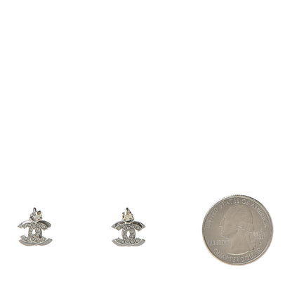 Chanel Ruthenium Crystal Double CC Earrings Silver 2 of 4