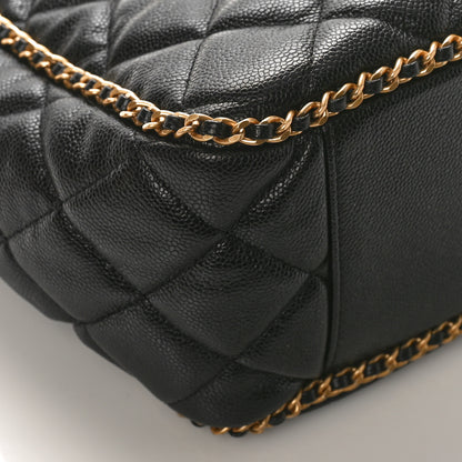Chanel Caviar Quilted Chain Around Multi Chain Bucket Drawstring Bag Black 7 of 8