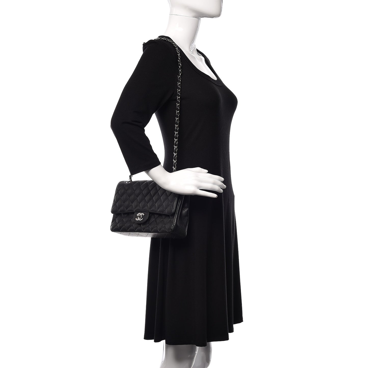 Caviar Quilted Medium Double Flap Black