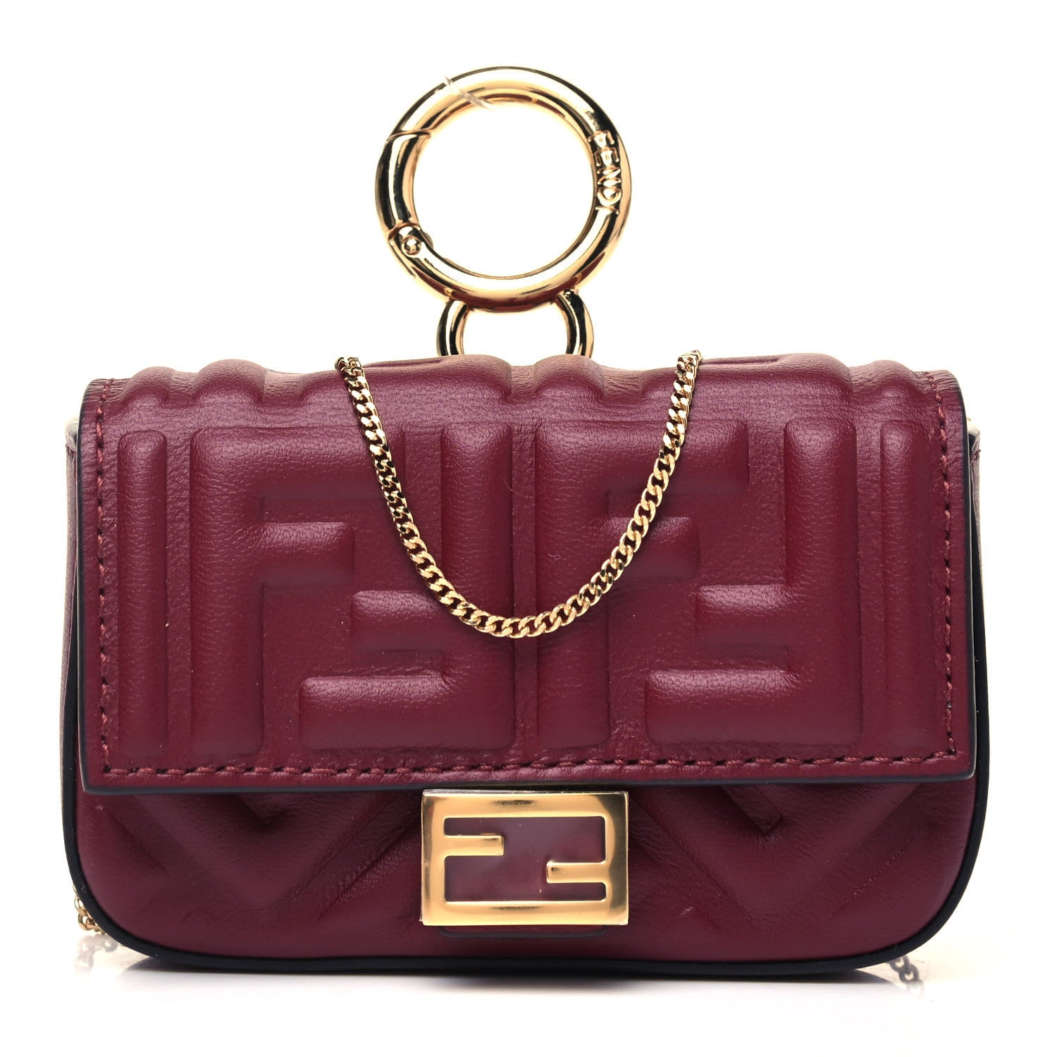 Fendi Nappa Matisse FF Embossed Nano Baguette Charm Barolo 1 of 7