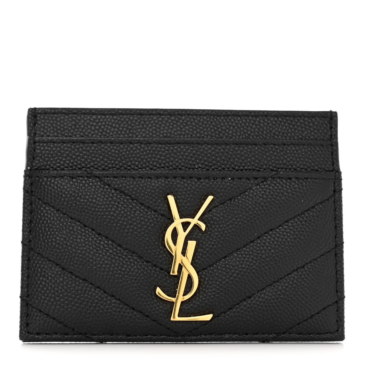 Saint Laurent Grain De Poudre Matelasse Chevron Monogram Credit Card Case Black 1 of 8