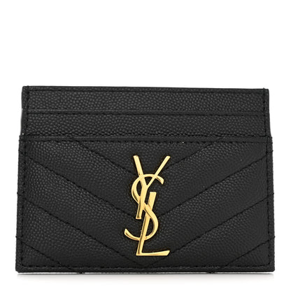 Saint Laurent Grain De Poudre Matelasse Chevron Monogram Credit Card Case Black 1 of 8