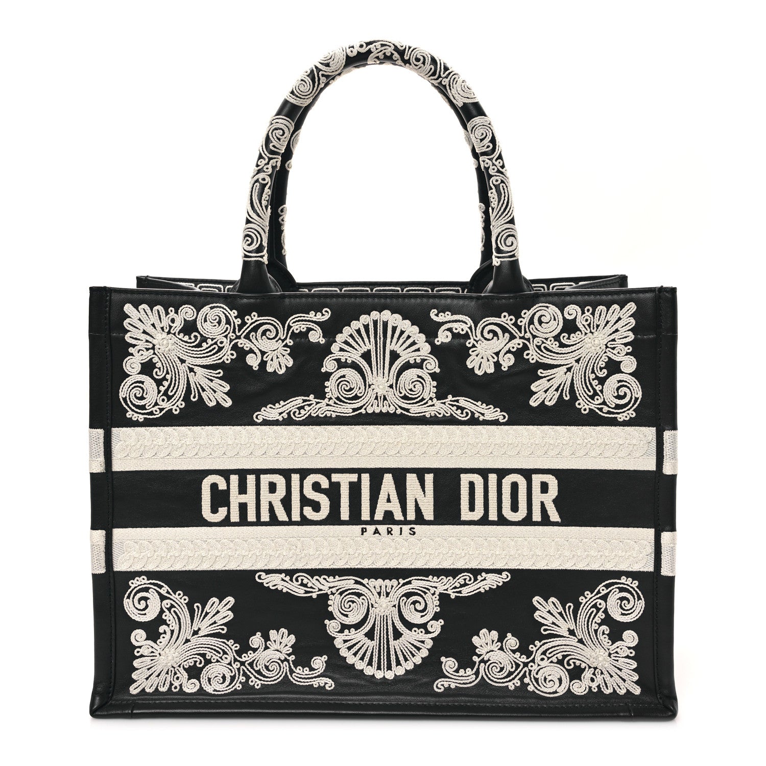 Christian Dior Calfskin Cornely-Effect Embroidery Medium Book Tote Black White 1 of 9