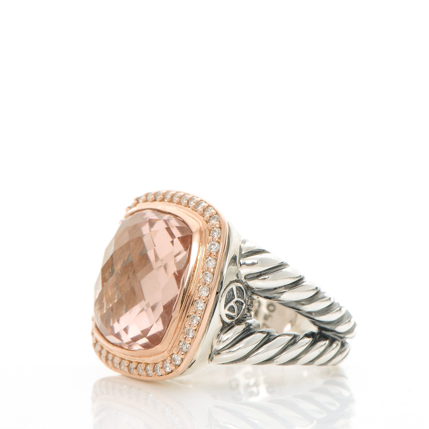 David Yurman Sterling Silver 18K Rose Gold Diamond Morganite 14mm Albion Ring 54 7 3 of 6