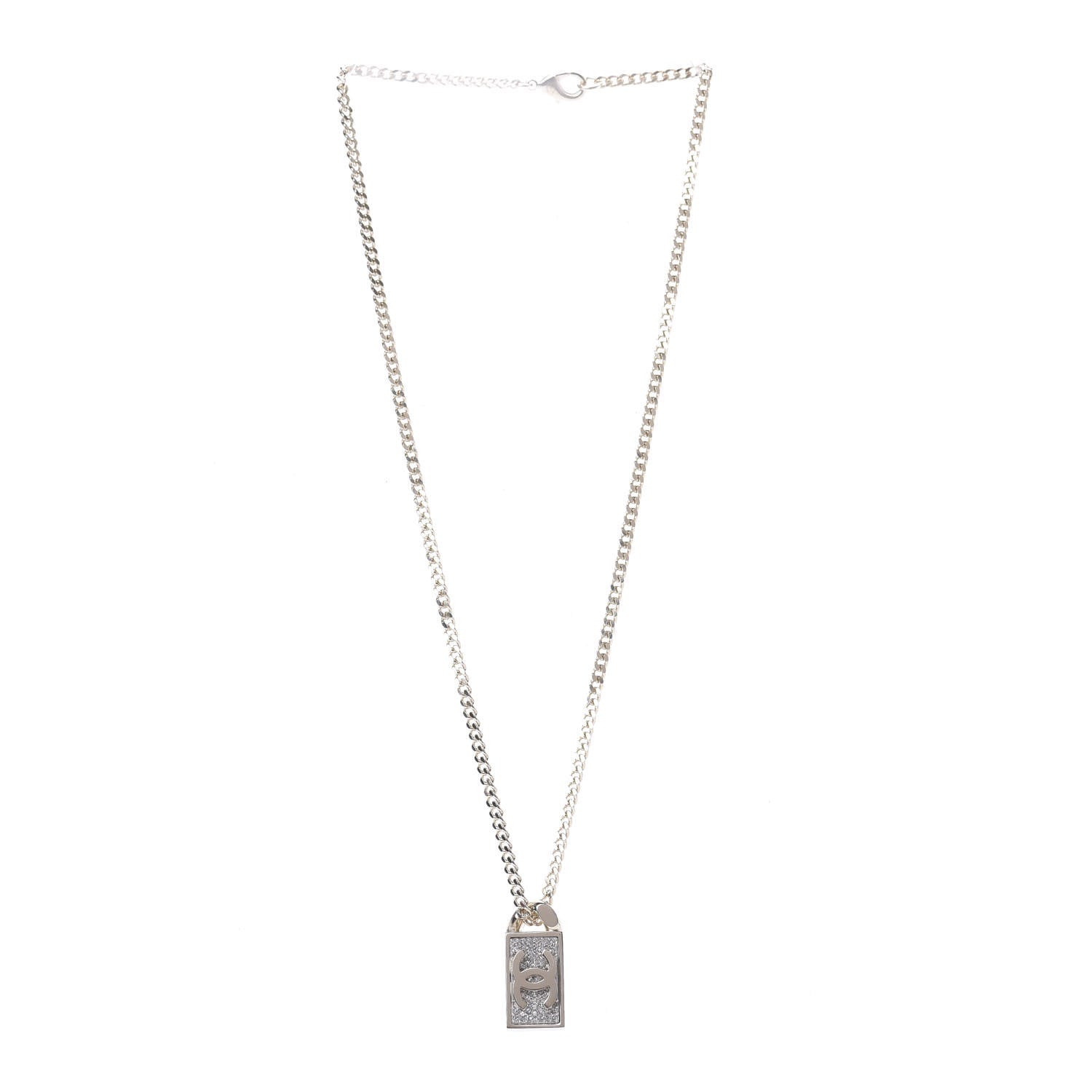 Chanel Crystal Dog Tag Charm Necklace Gold 3 of 5