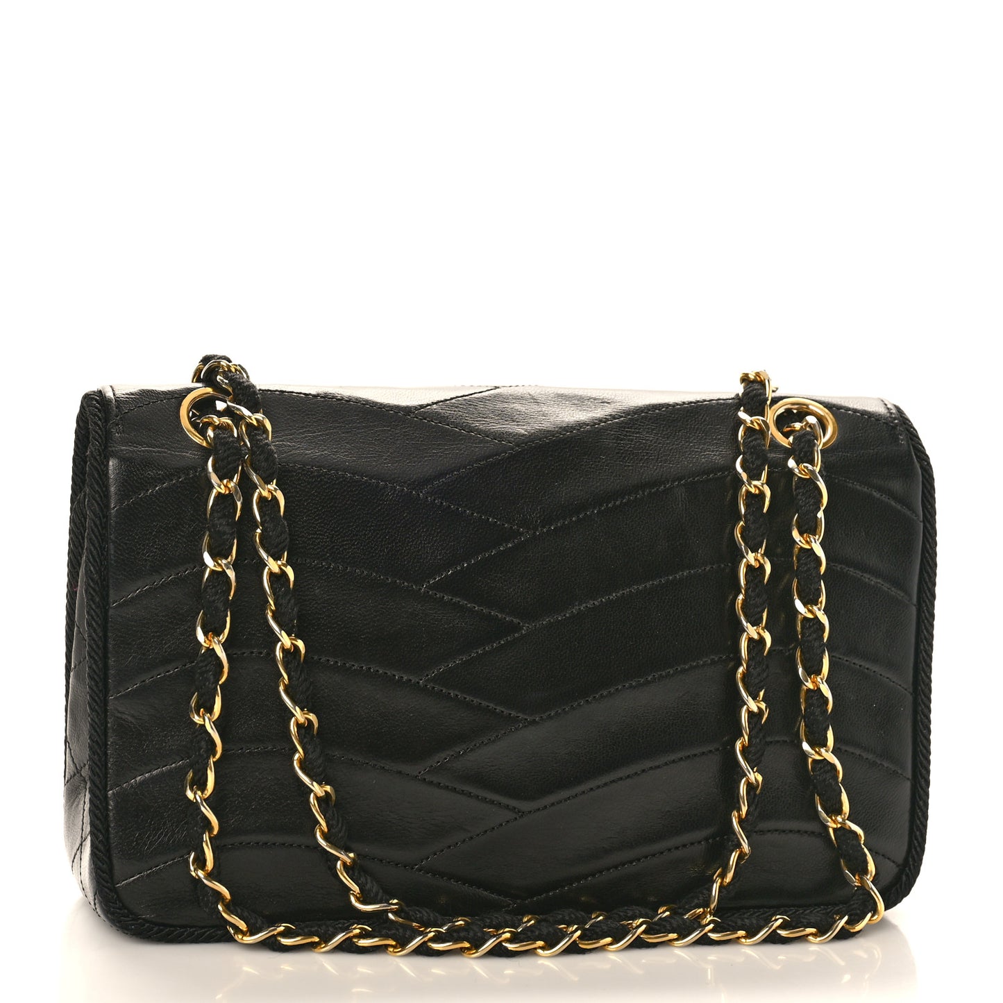 Lambskin Scallop Quilted Single Flap Black