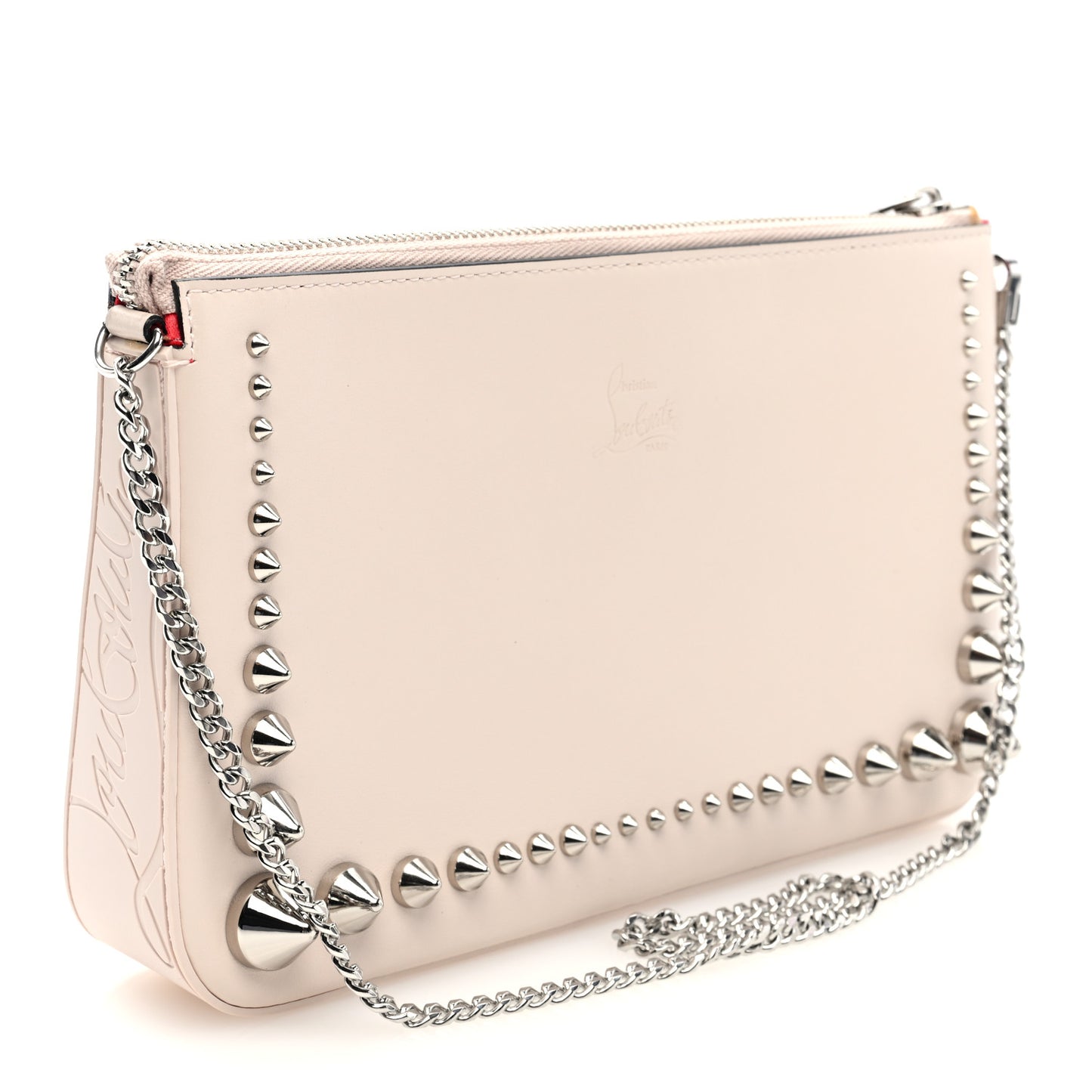 Calfskin Paris Spiked Loubila Chain Clutch Leche