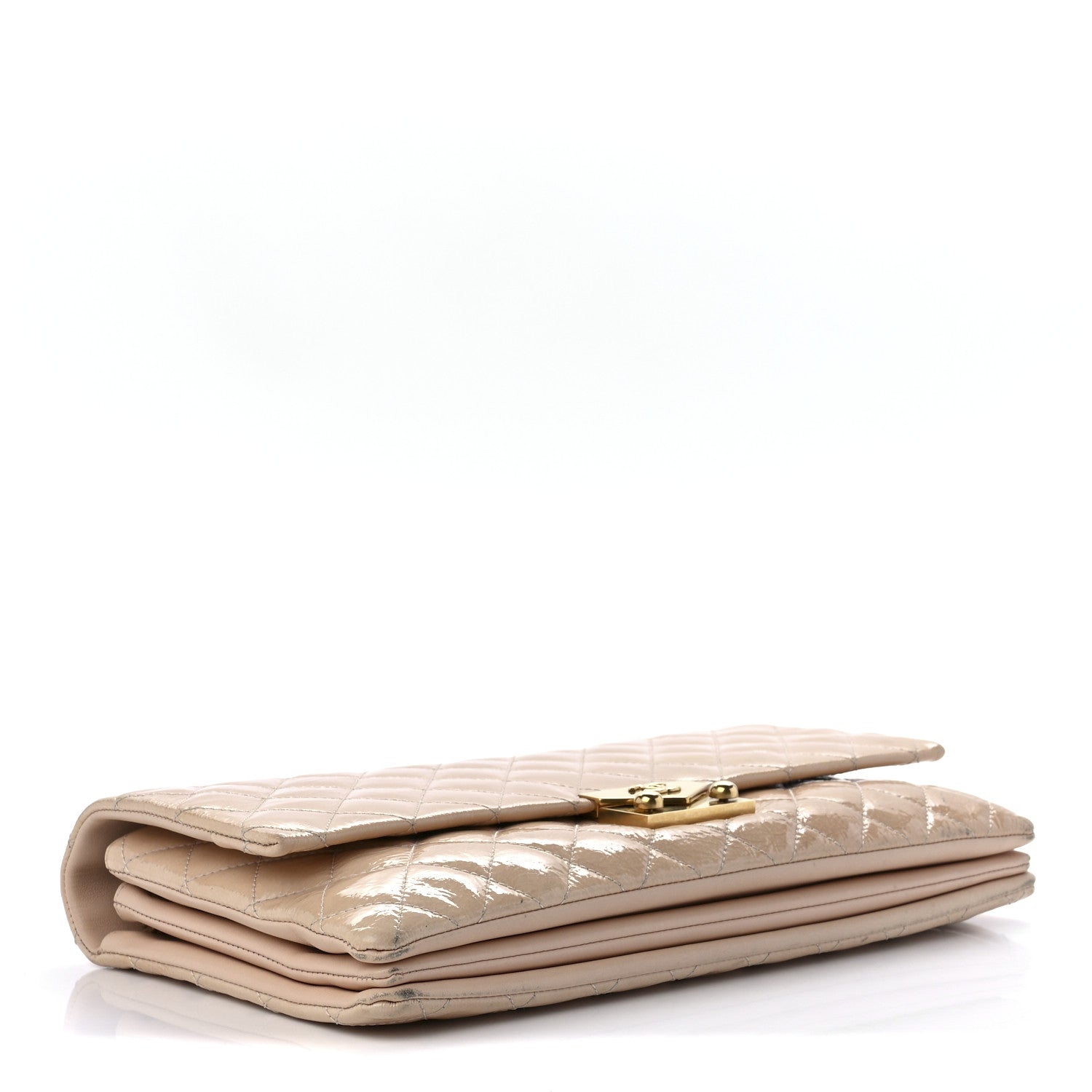 Chanel Patent Goatskin Quilted 3 Pocket Accordion Flap Beige 4 of 13