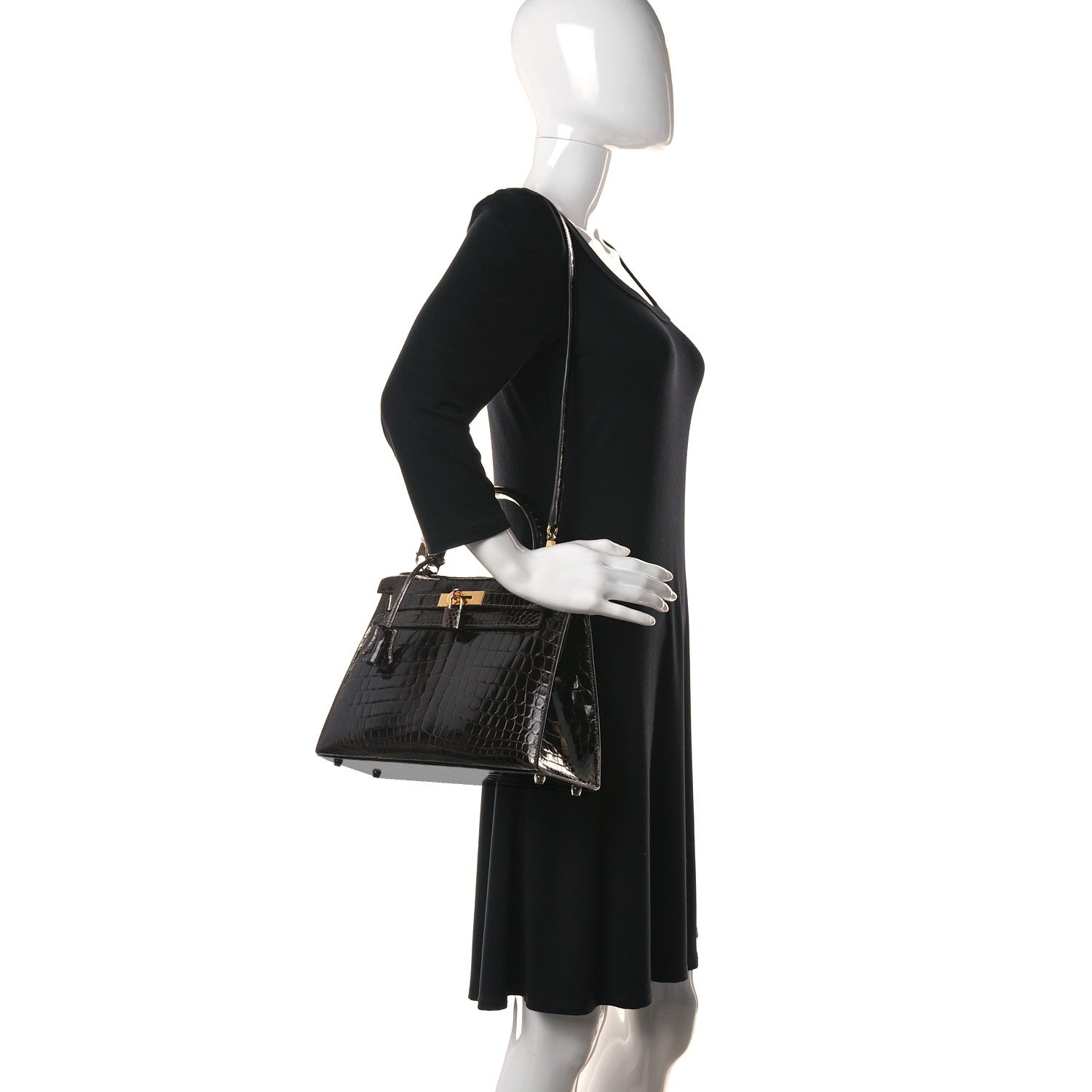 Hermes Shiny Niloticus Crocodile Kelly Sellier 28 Macassar 2 of 38