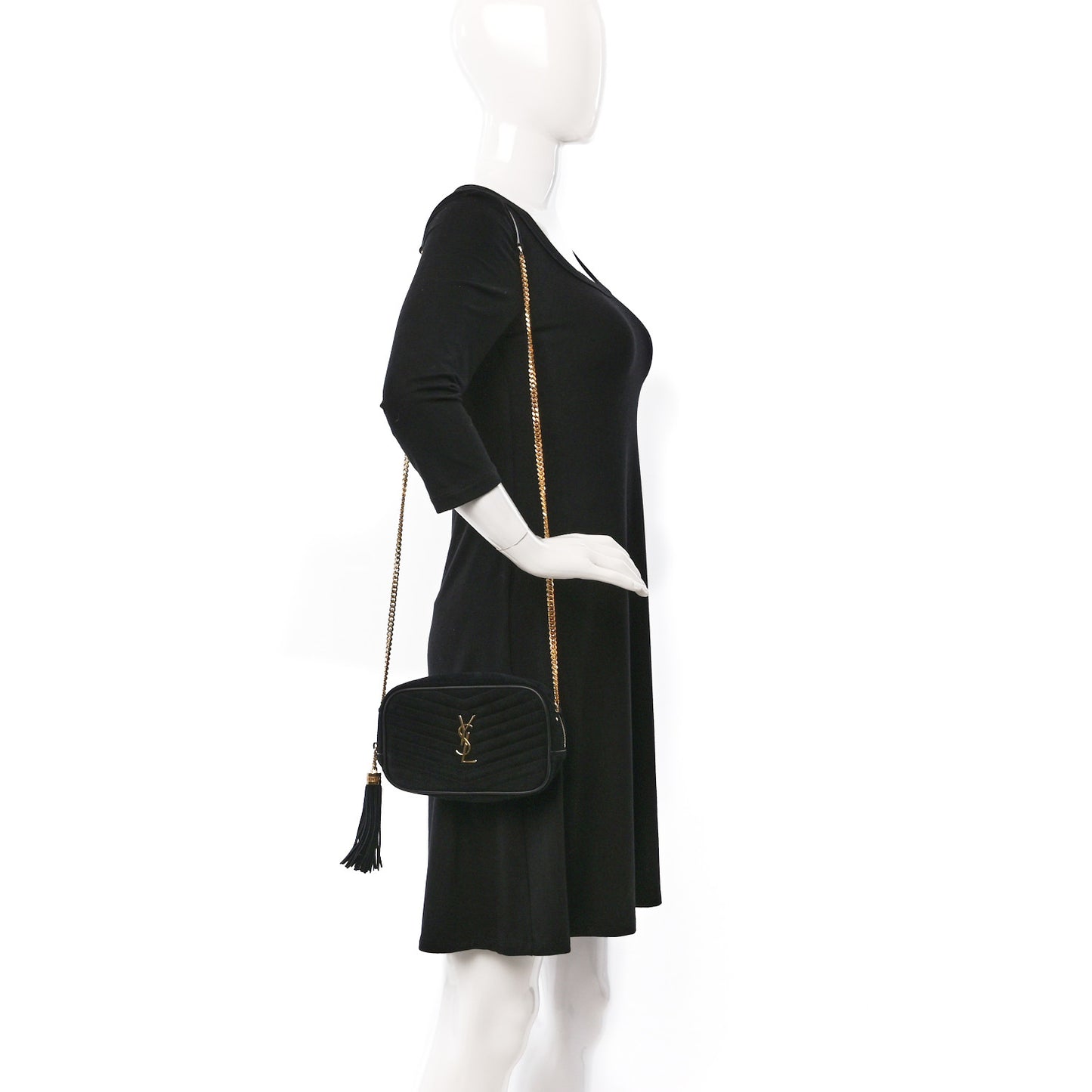 Suede Matelasse Monogram Mini Lou Camera Bag Black