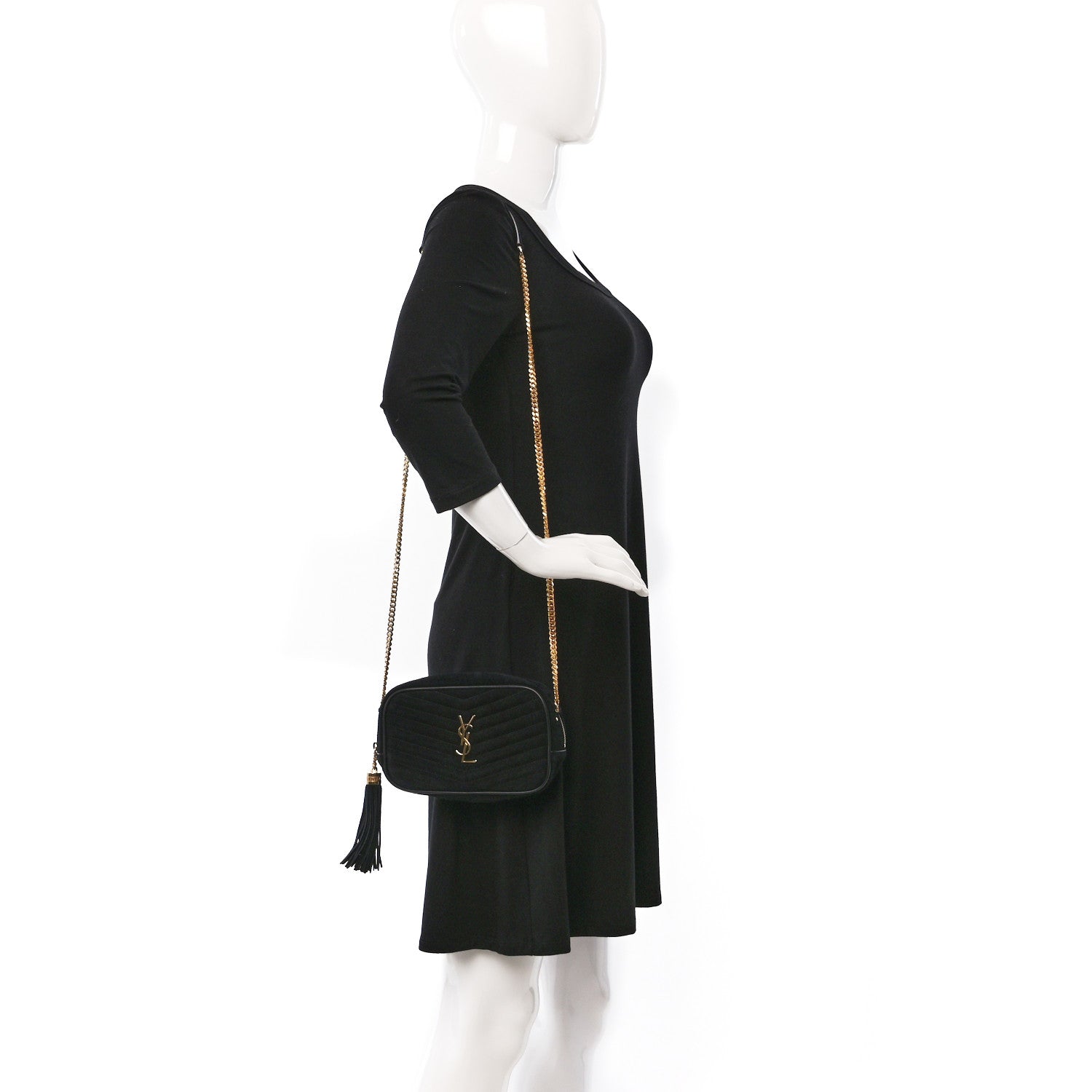 Saint Laurent Suede Matelasse Monogram Mini Lou Camera Bag Black 2 of 8