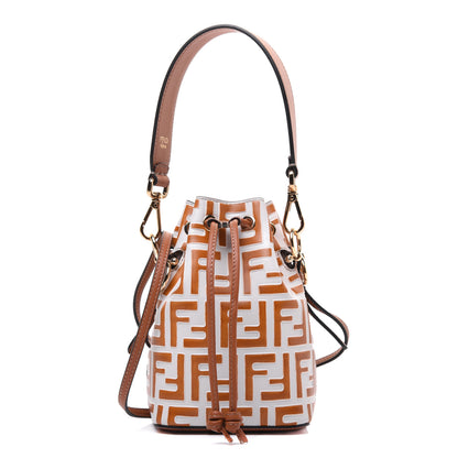 Fendi Vitello Grace F is Fendi Bi-Color FF 1974 Embossed Mini Mon Tresor Bucket Bag Camelia Saddler Brandy 1 of 17