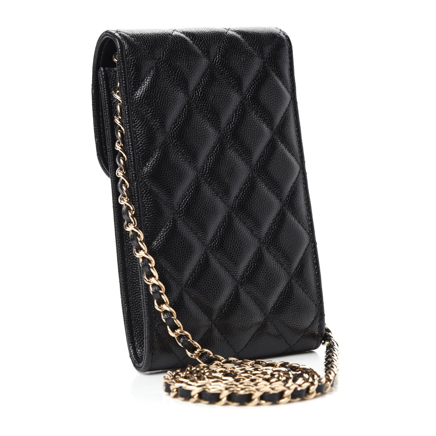 Caviar Quilted Crystal CC Airpods Pro and Phone Case With Chain Black