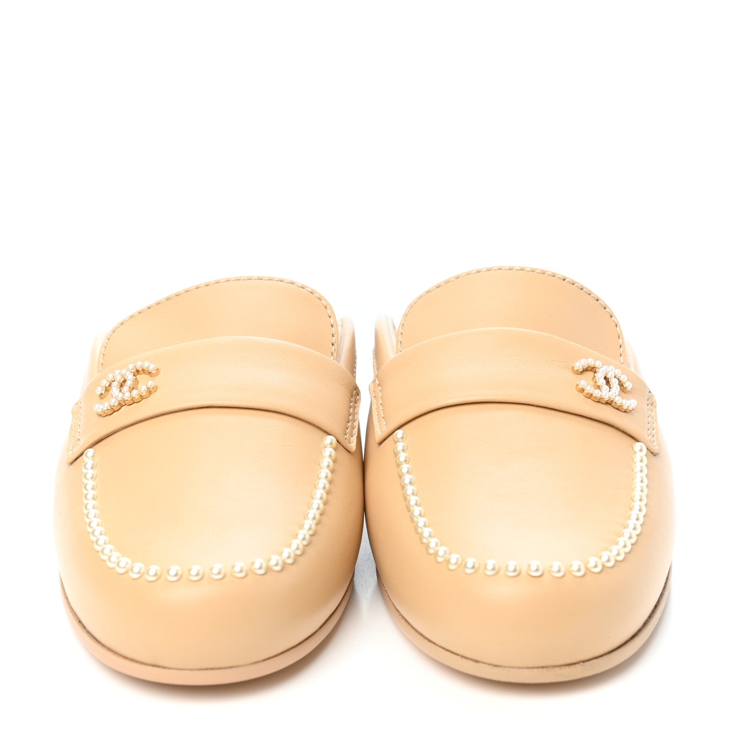 Chanel Lambskin Pearl CC Mules 36 Beige 2 of 8
