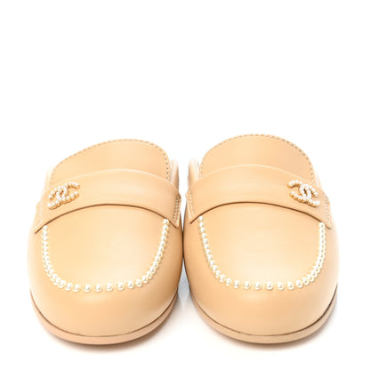 Chanel Lambskin Pearl CC Mules 36 Beige 2 of 8
