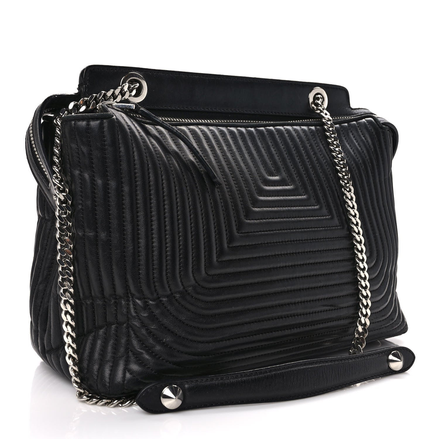 Fendi Shiny Nappa Trapuntata DotCom Chain Satchel Black 3 of 12