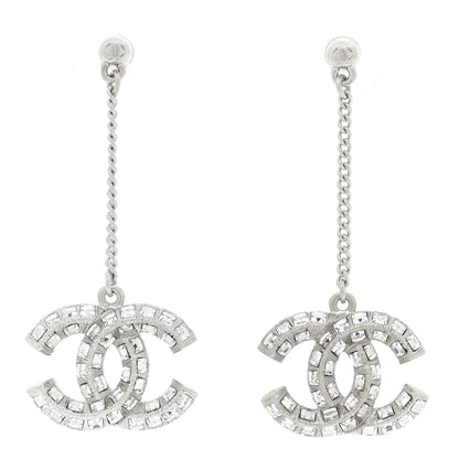 Chanel Baguette Crystal CC Drop Earrings Silver 1 of 5