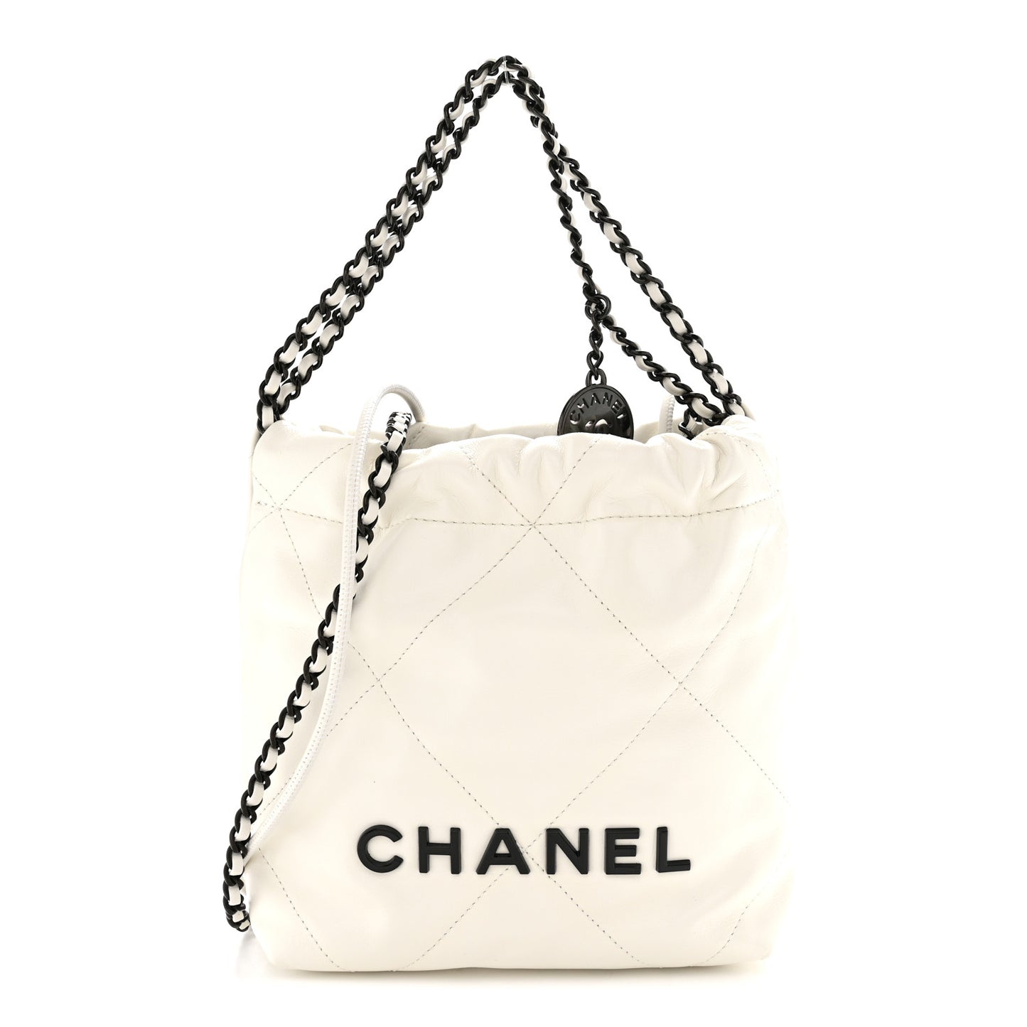Shiny Calfskin Quilted Mini Chanel 22 White Black