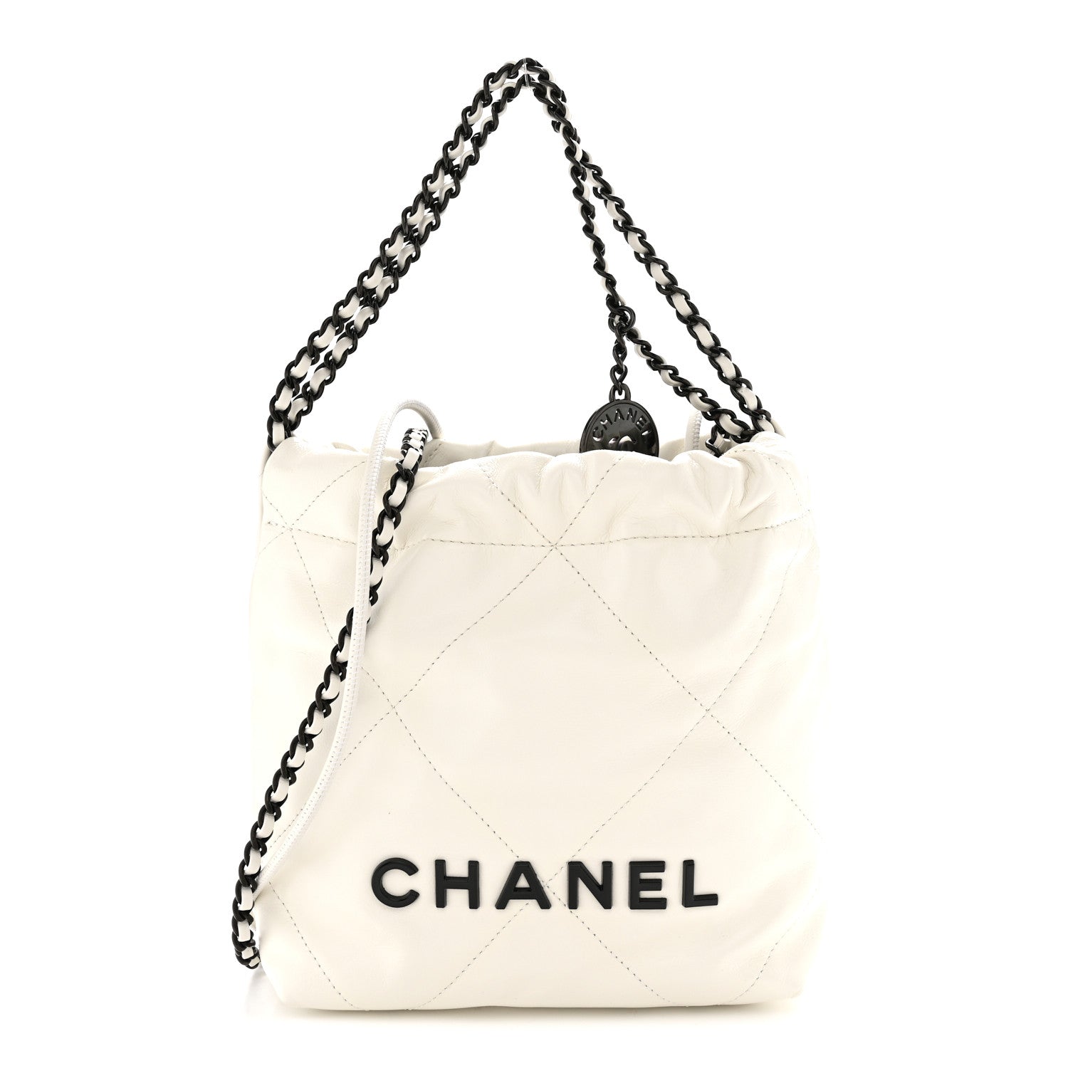 Chanel Shiny Calfskin Quilted Mini Chanel 22 White Black 1 of 11