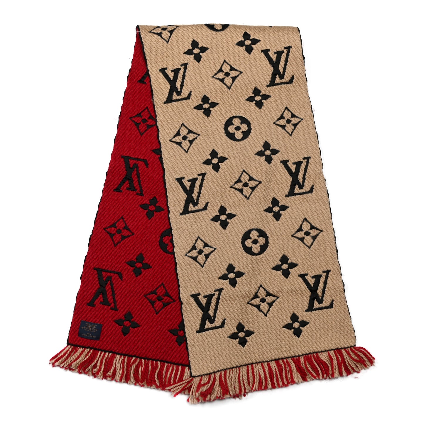 Wool Silk Logomania Duo Scarf Beige Red
