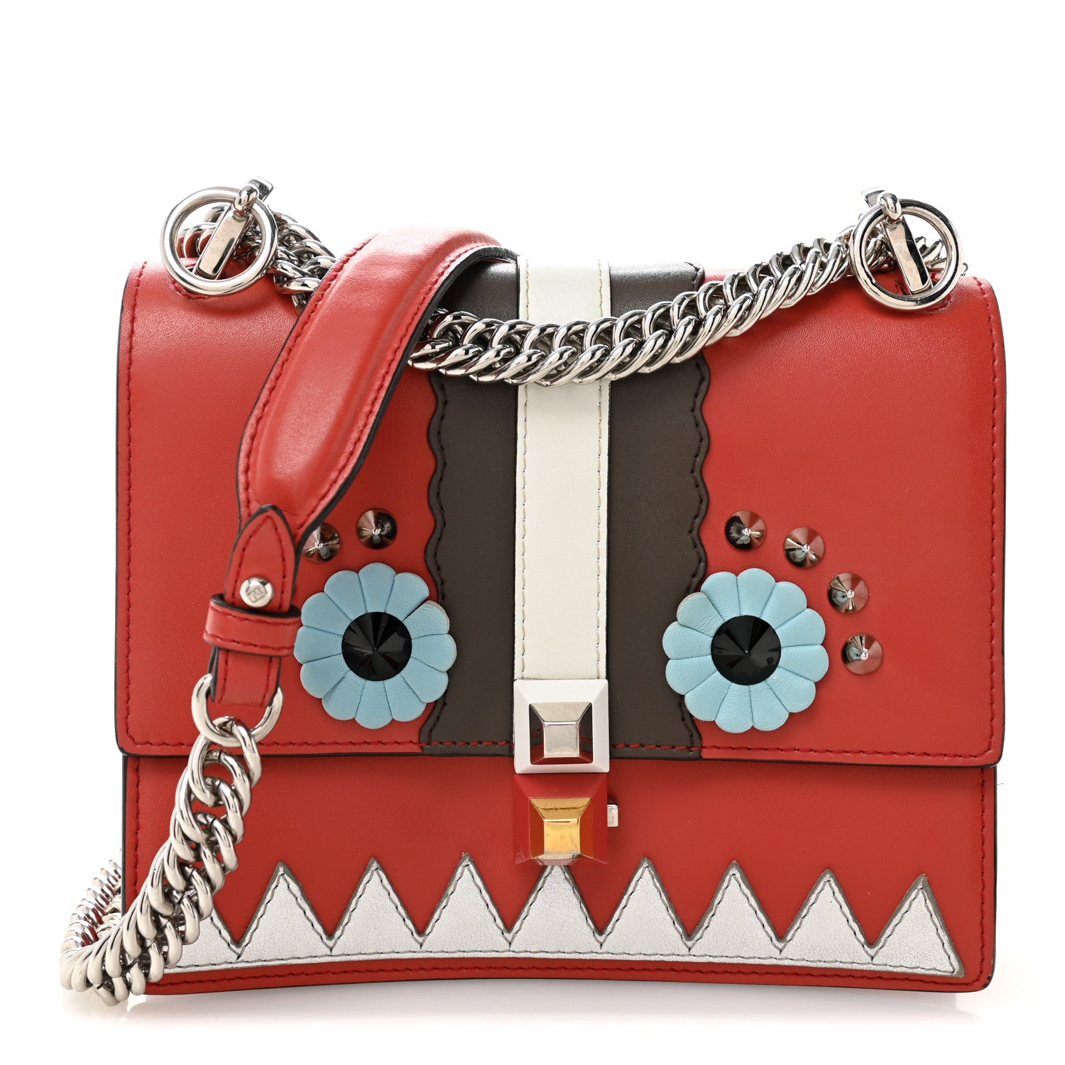 Fendi Vitello Liberty Lucido Catalan Mirror Hypnoteyes Studded Small Kan I Shoulder Bag Bloody Mary Carbone Multicolor 1 of 13