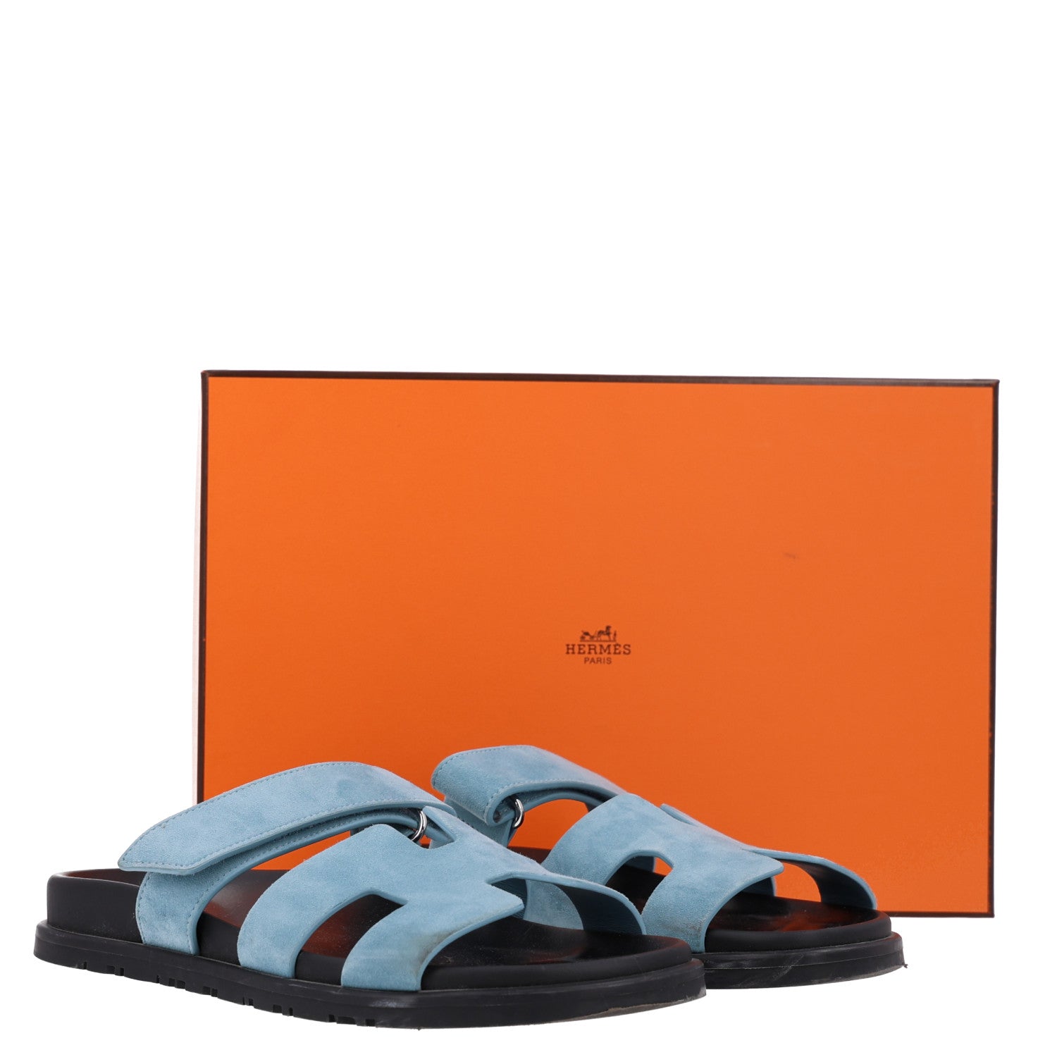 Hermes Suede Goatskin Womens Chypre Sandals 38 Bleu Mineral 10 of 10