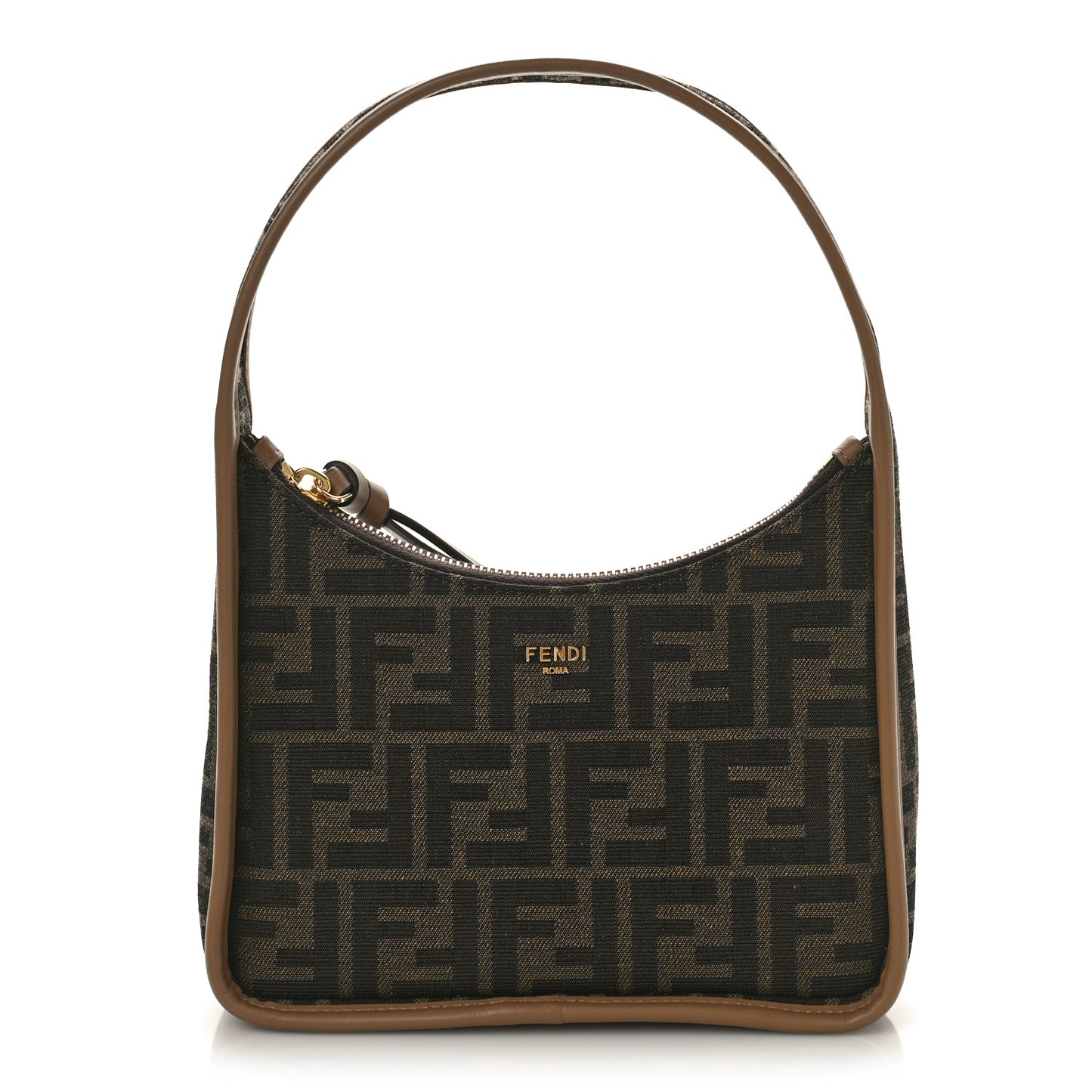 Fabric Jacquard Vitello Grace FF 1974 Mini Fendessence Shoulder Bag Tobacco Moro Ebano