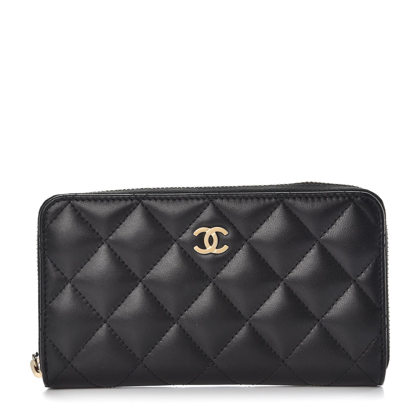 Lambskin Quilted Small Gusset Zip Around Wallet Black
