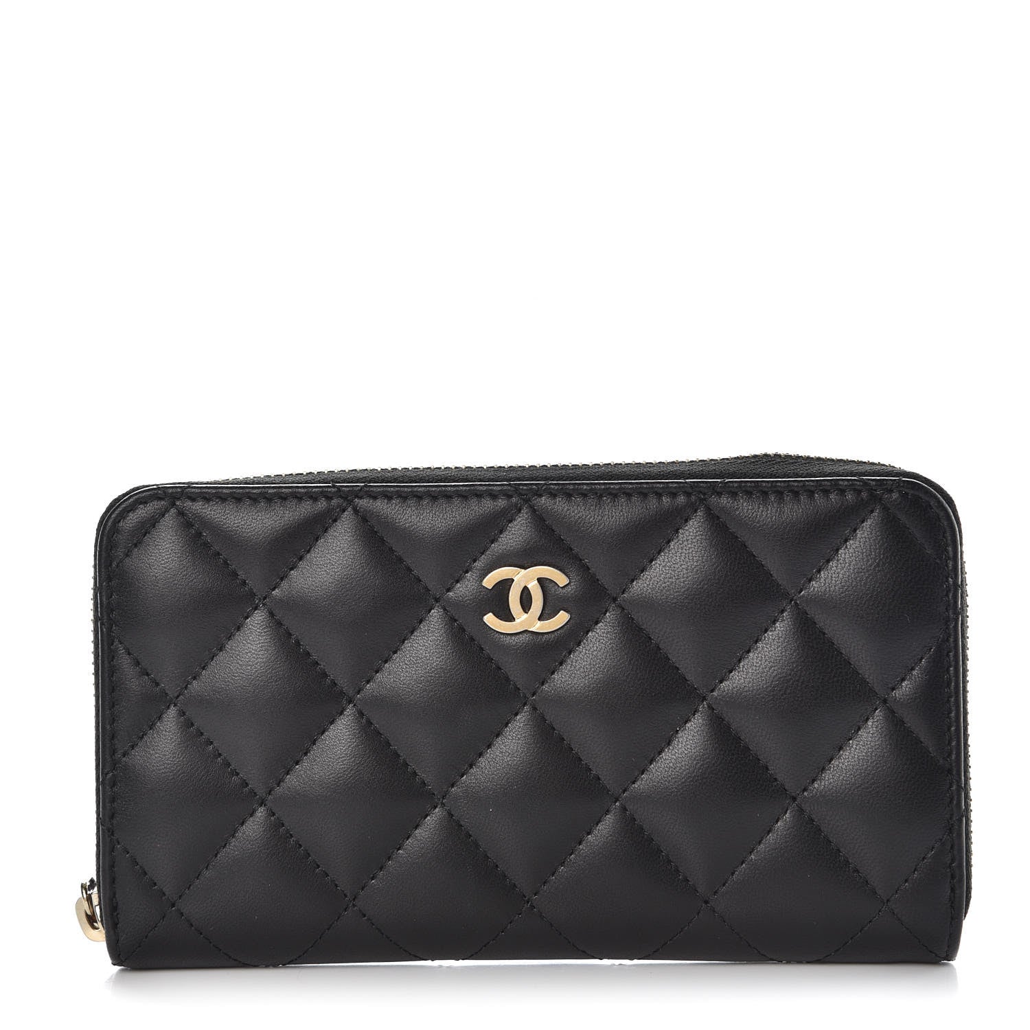 Chanel Lambskin Quilted Small Gusset Zip Around Wallet Black 1 of 10
