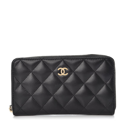 Chanel Lambskin Quilted Small Gusset Zip Around Wallet Black 1 of 10
