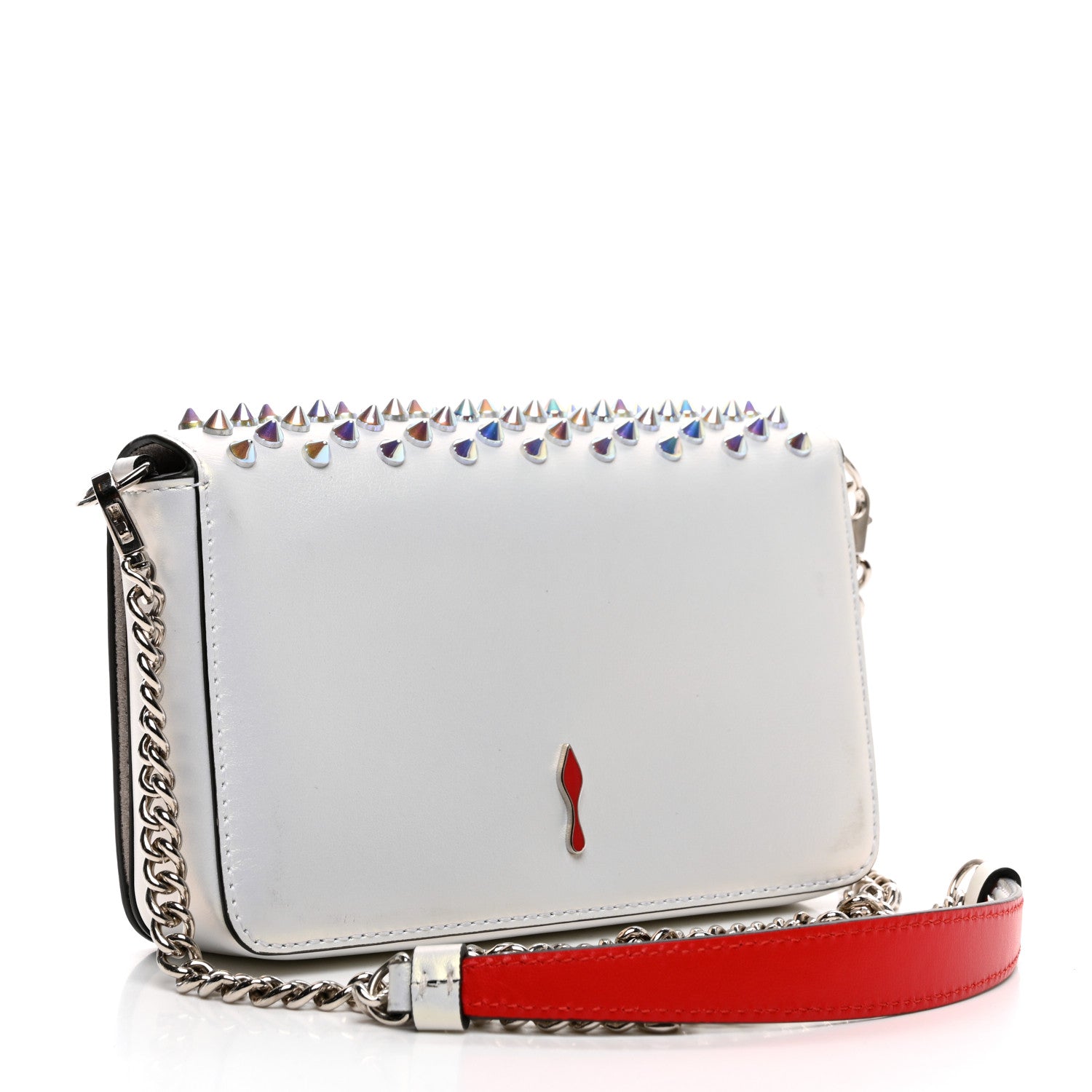 Christian Louboutin Metallic Calfskin Spiked Zoompouch Crossbody Snow Silver 3 of 10