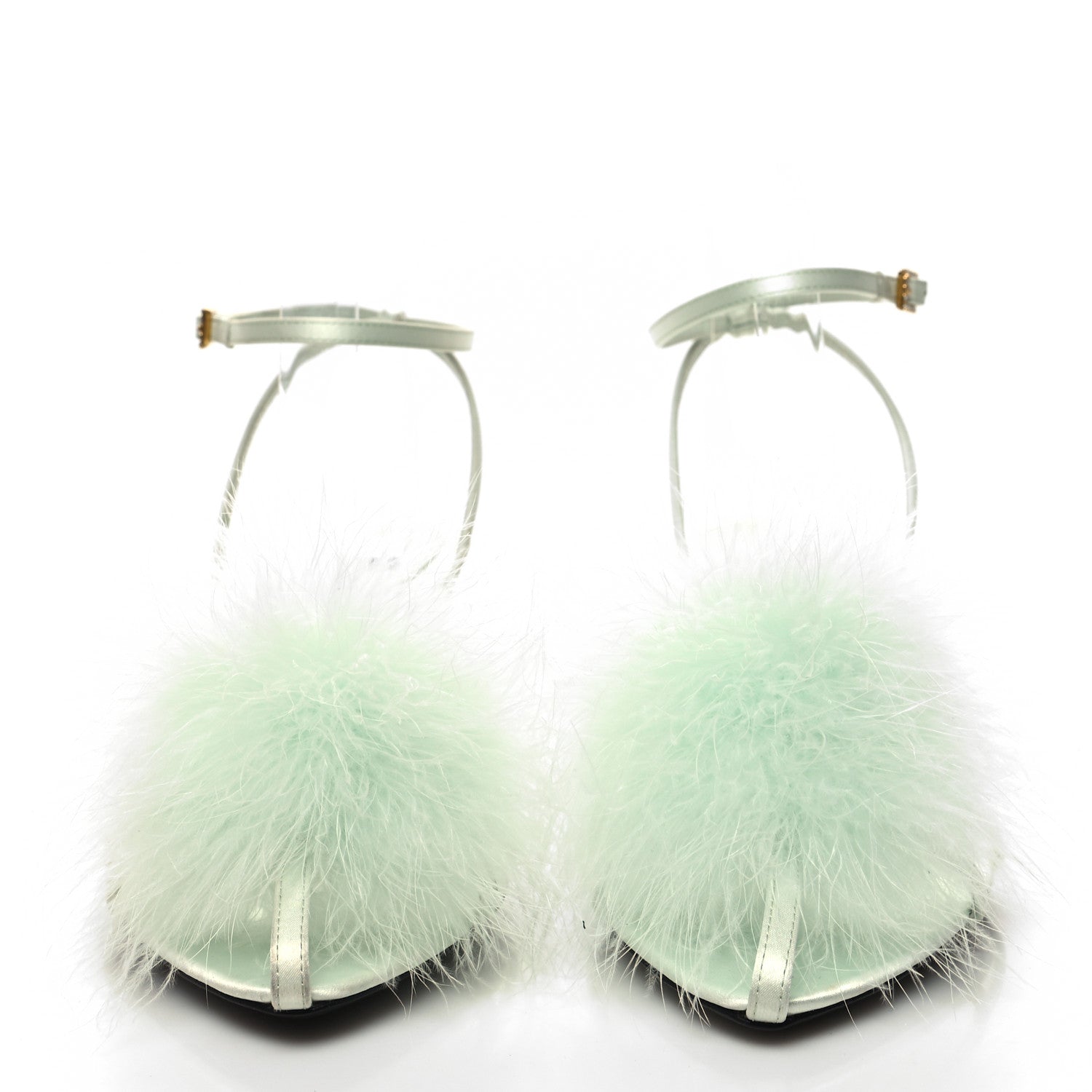 Saint Laurent Cepe Satin Mae Feathered Sandals Slight 40 Green 2 of 7