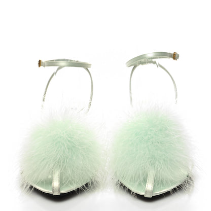 Saint Laurent Cepe Satin Mae Feathered Sandals Slight 40 Green 2 of 7