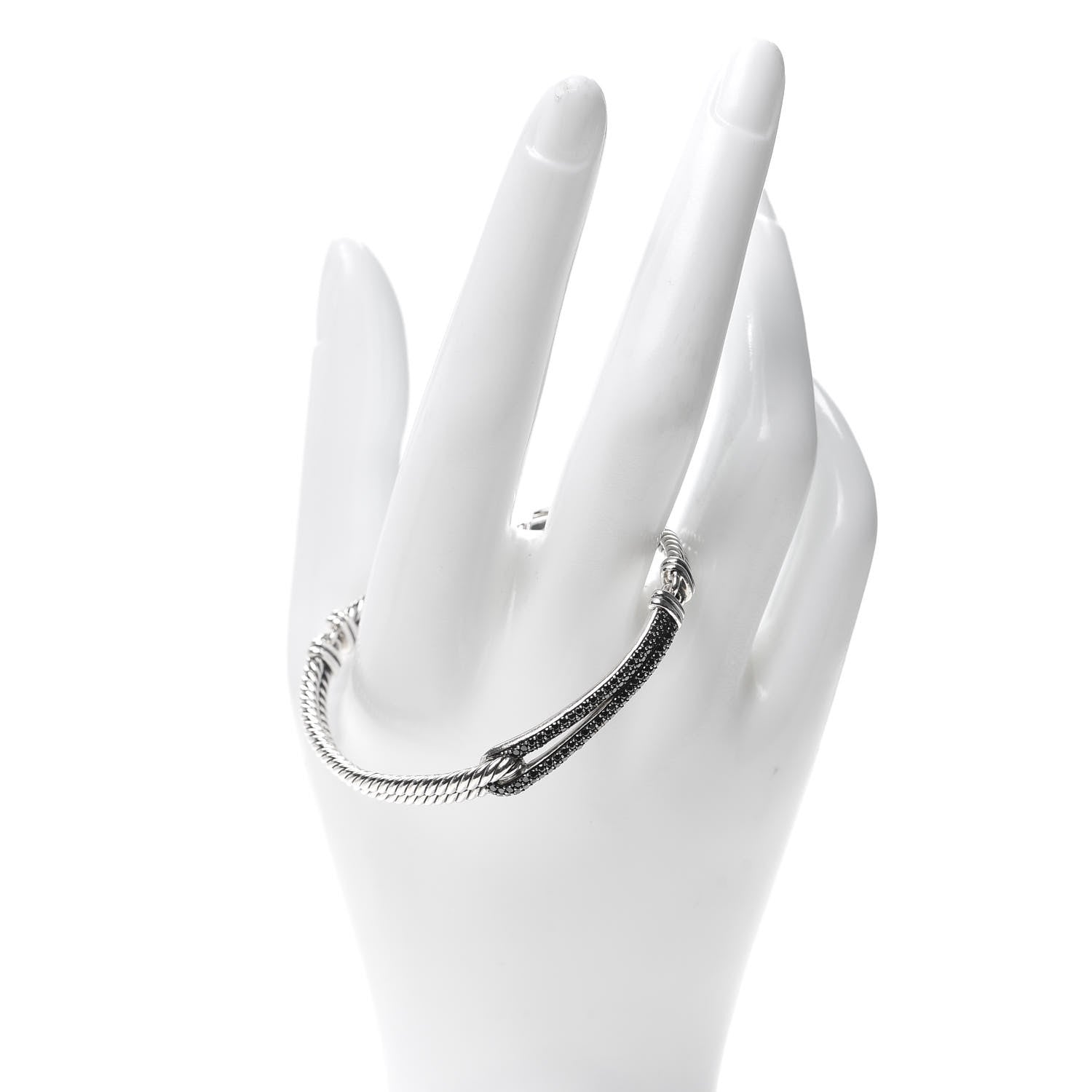 David Yurman Sterling Silver Black Diamond 7mm Petite Pave Single Loop Labyrinth Bracelet 2 of 5