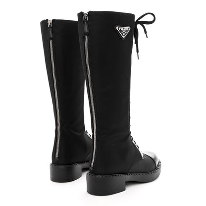 Prada Re-Nylon Spazzolato Rois Metal Triangle Logo Tall 50mm Combat Boots 37.5 Black 4 of 8