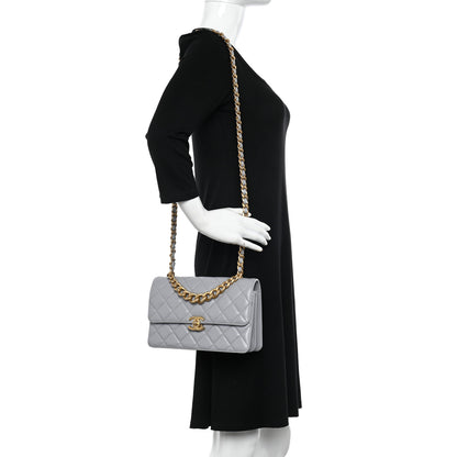 Chanel Caflskin Quilted Dual Handle Chain Flap Bag Grey 2 of 10