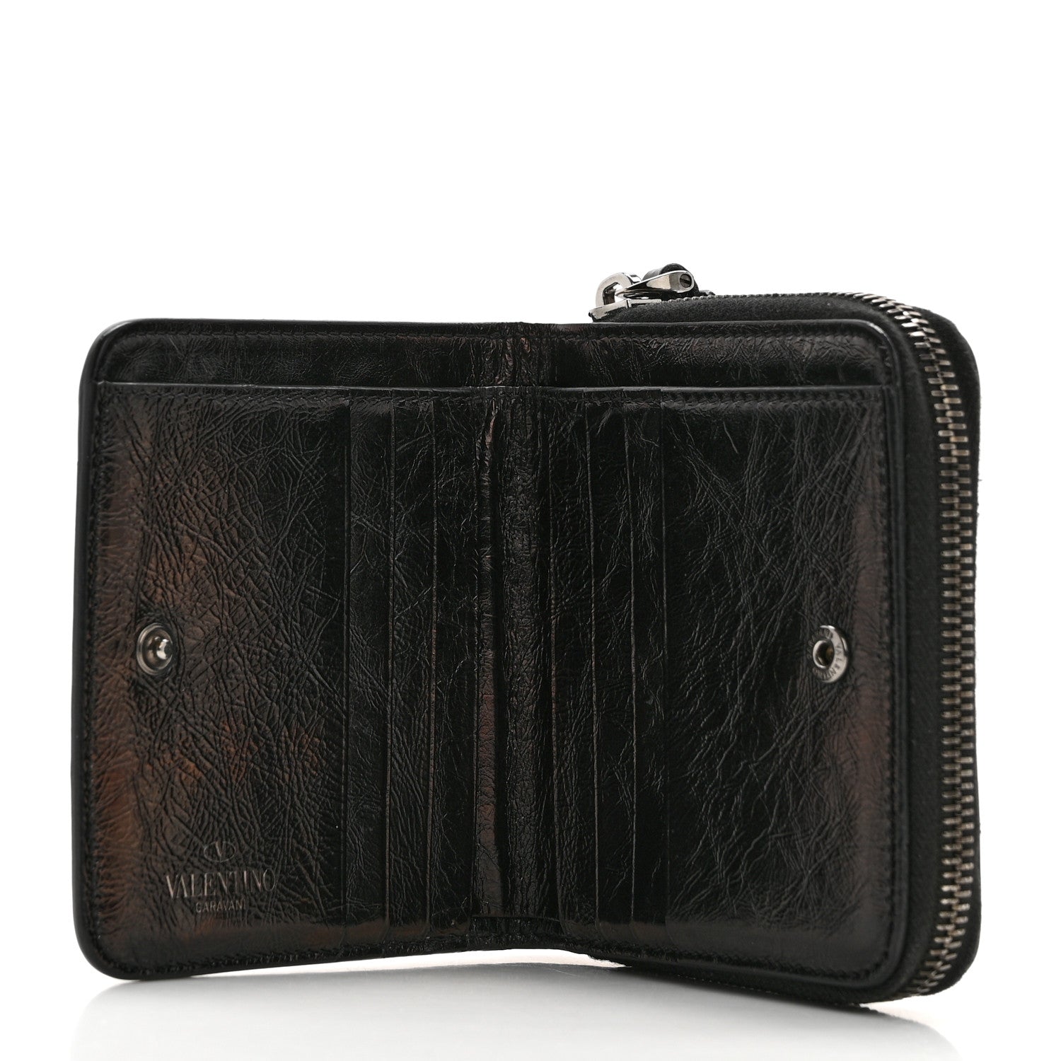 Valentino Garavani Metallic Wrinkled Calfskin Rockstud Compact Zip Around Wallet Bronze 5 of 9
