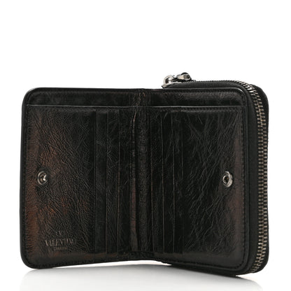Valentino Garavani Metallic Wrinkled Calfskin Rockstud Compact Zip Around Wallet Bronze 5 of 9