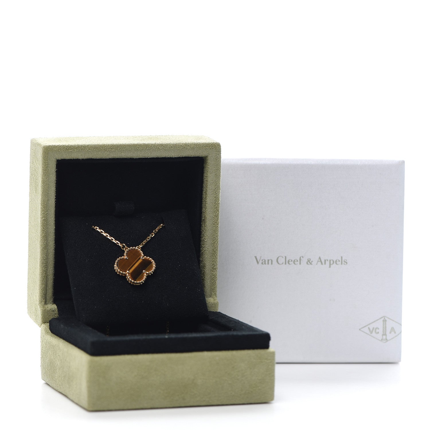Van Cleef & Arpels 18K Yellow Gold Tiger Eye Vintage Alhambra Pendant Necklace 7 of 7