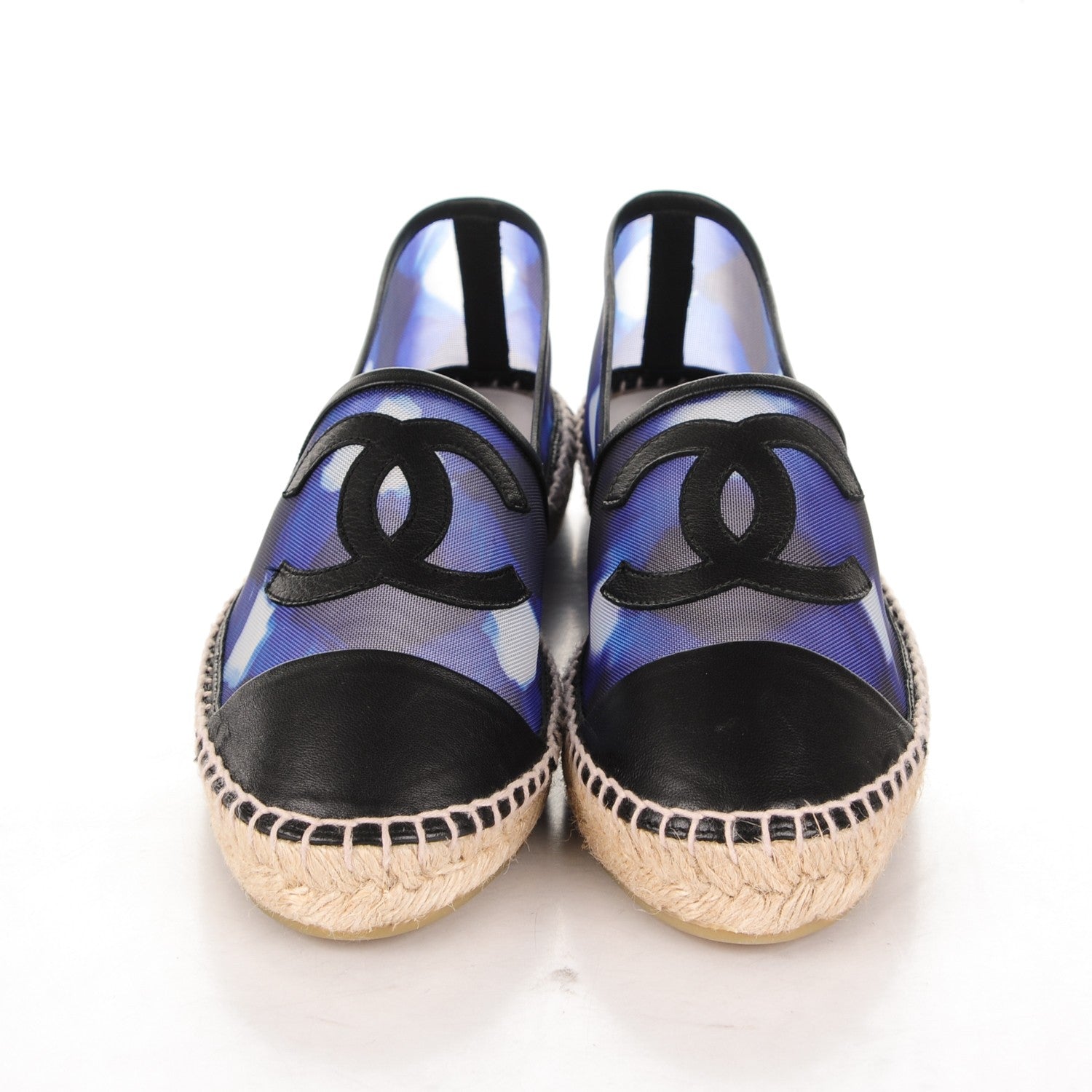 Chanel Mesh Lambskin Check Print CC Espadrilles 39 Blue Black White 2 of 7