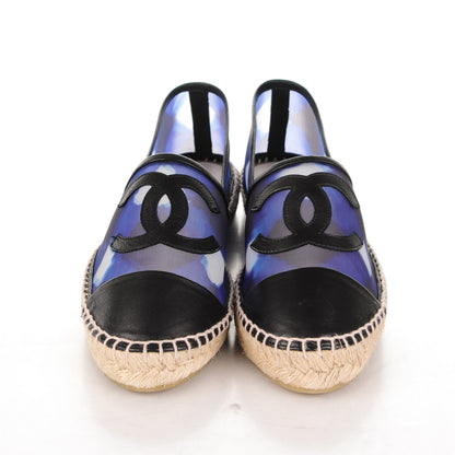 Chanel Mesh Lambskin Check Print CC Espadrilles 39 Blue Black White 2 of 7