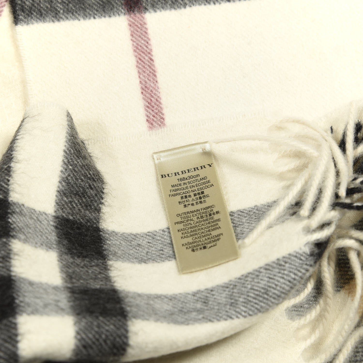 Burberry Cashmere Giant Check Fringe Scarf Natural White 4 of 4