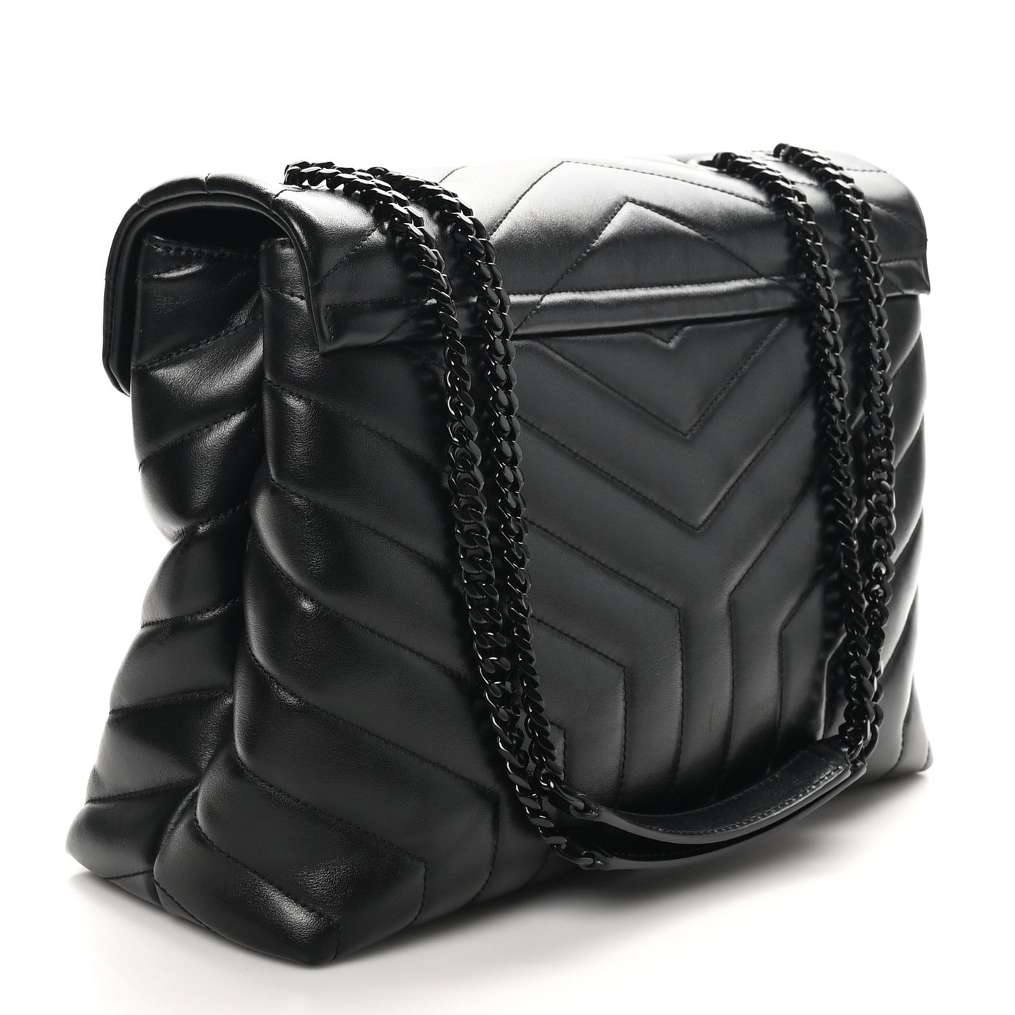 Calfskin Y Quilted Monogram Monochrome Medium Loulou Chain Satchel Black
