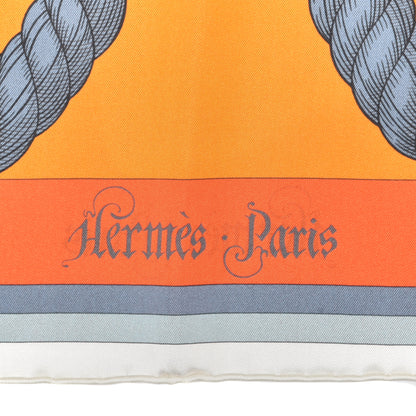 Hermes Silk Double Face Della Cavalleria Fine Scarf 90 Orange Bleu Jean 2 of 5