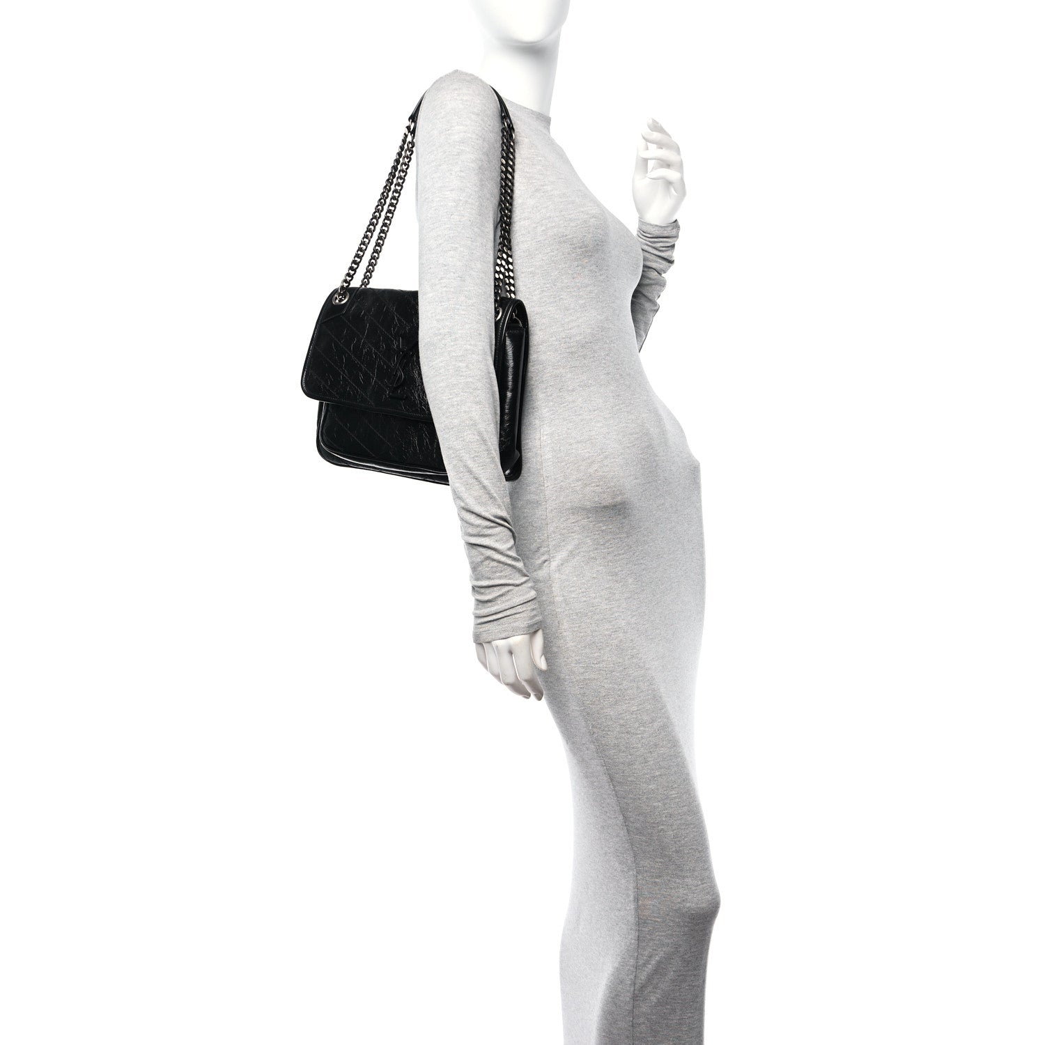 Saint Laurent Crinkled Calfskin Matelasse Monogram Medium Niki Chain Satchel Black 2 of 10
