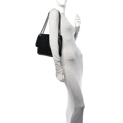 Saint Laurent Crinkled Calfskin Matelasse Monogram Medium Niki Chain Satchel Black 2 of 10